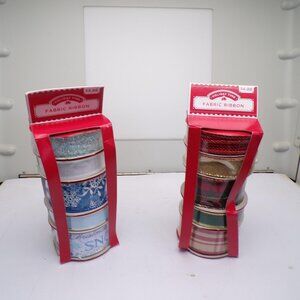 2xHoliday Time Fabric Ribbon Spool Lot 2 Christmas 1 1/2" 45ft Multicolor Craft
